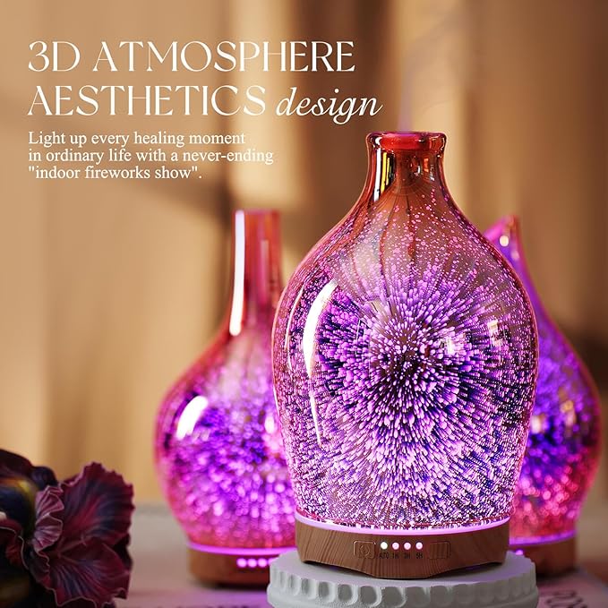 Porseme 280ml Essential Oil Diffuser 3D Glass Aromatherapy Ultrasonic Humidifier - Auto Shut-Off, Timer Setting, BPA Free for Home Hotel Yoga Leisure SPA Gift - Image 7