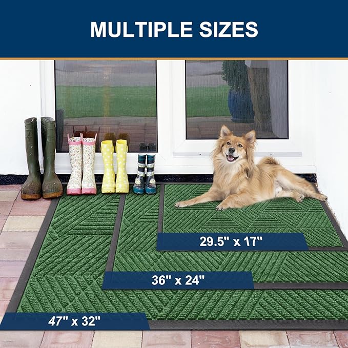 Smiry Front Door Mat Outside Entrance, Heavy Duty Sturdy Natural Rubber Doormat, Trap Dirt and Moisture, Easy Clean Low Profile Mats for Indoor Outdoor Entry, Irregular Triangle (29.5x17, Green) - Image 2