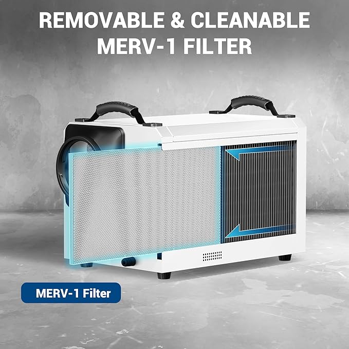 SILVEL 145 Pint Dehumidifier with Drain Hose, Commercial Compact Dehumidifier for Crawl Spaces, Basements, Industry Water Damage Unit, Large Capacity, Portable, Up to 6000 Sq.Ft, White - Image 8