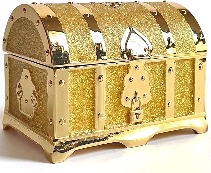 Retro Jewelry Box Arched Vintage Rectangular Metal Chest Necklace Ring Earrings Storage Case for Women Girls (Golden Starlight Yellow, S) by Unknown
