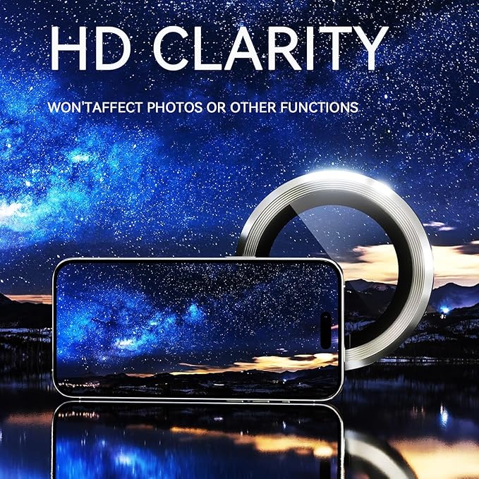 2 Pack Camera Lens Protector for iPhone 16 Pro/iPhone 16 Pro Max,9H Tempered Glass Scratch Resistant Metal Ring Camera Cover,Case Friendly Camera Screen Protector Accessories,Transparent - Image 2