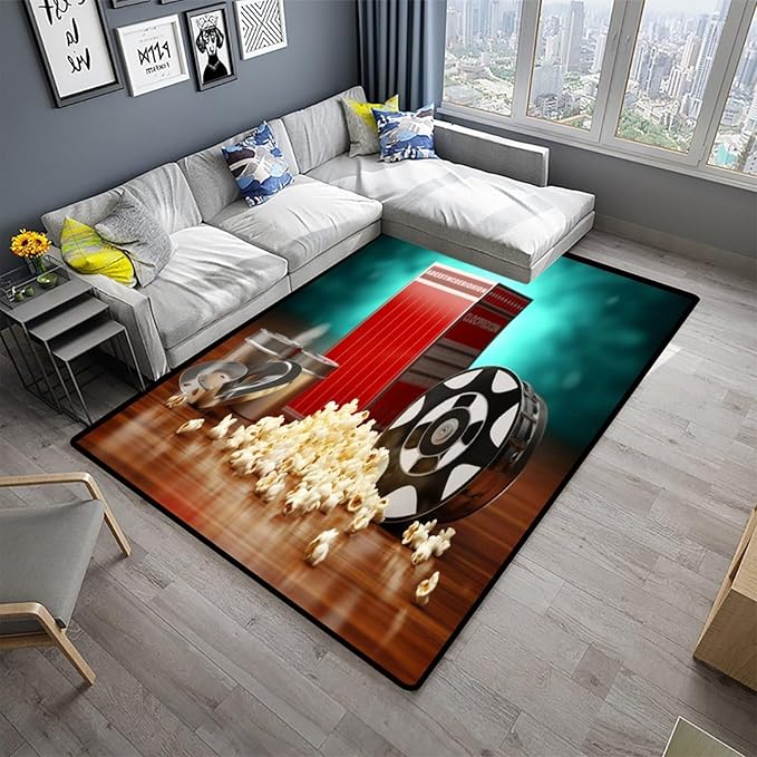 Rug - Cinema Popcorn Pattern Drawing Washable Area Rugs Fade Resistant, Flame Resistant, Quick Dry, Stain Resistant, Waterproof Floor Carpet for Living Room Bedroom, 18 x 30 Inch - Image 2