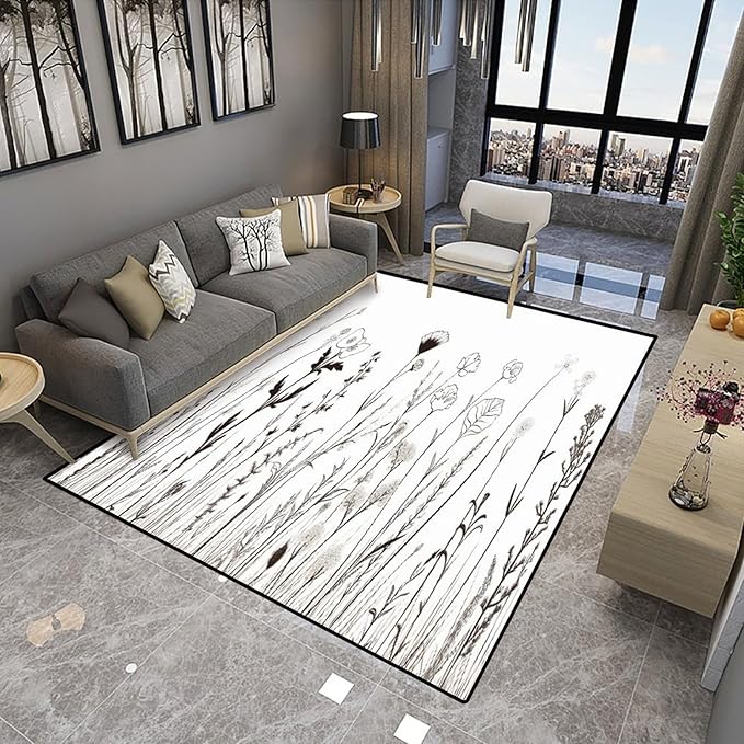 Wild Flowers on The Field Area Rug: Printing Patterns Non-Slip - Fade, Flame, Stain Resistant, Quick Dry, Waterproof Floor Carpet for Living Room/Bedroom, 78 x 120 Inch - Image 4