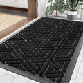 Smiry Front Door Mat Outside Entrance, Heavy Duty Sturdy Natural Rubber Doormat, Trap Dirt and Moisture, Easy Clean Low Profile Mats for Indoor Outdoor Entry, Grid Geometric (29.5x17, Black) by Smiry