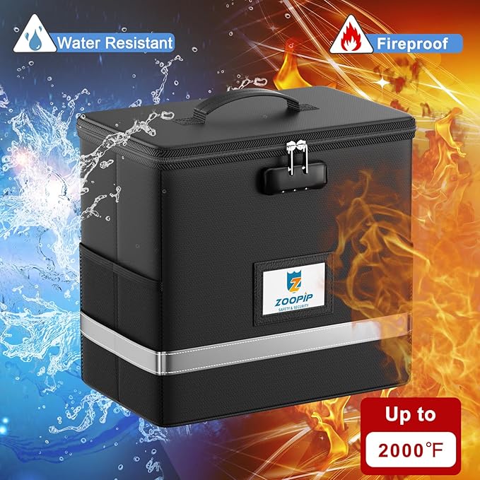Fireproof File Box with Lock, Document Box Storage Organizer, Suitable for Hanging File Folders in Letter Size, Collapsible File Box, Reflective Strip for Fast Find (12.2"*6"*10.2, Black) - Image 2