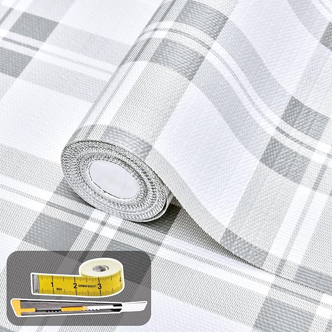 Drawer and Shelf Liner for Kitchen Cabinet: 17 in X 20 Ft Non Slip Waterproof Shelf Paper Non Adhesive Refrigerator Liners Light Grey Lattice Easy Liners for Bathroom by Kimhan