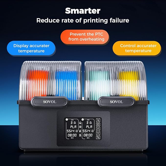 Sovol Filament Dryer 4 Spools, SH03 Dry Box with 85℃ Max Temp, Sealed Filament Storage Box with Auto Dehumiditification, Dual Independent Heating Chambers for PLA PETG ABS TPU ASA PC PA 1.75/2.85mm - Image 8