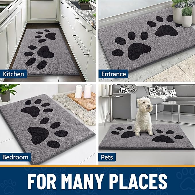 Smiry Dog Door Mat for Muddy Paws, Absorbs Moisture and Dirt, Low-Profile Entryway Mat with Non-Slip Backing, Entry Indoor Outdoor Doormat for Inside Floor (48x32 Inches, Grey, Paw) - Image 8