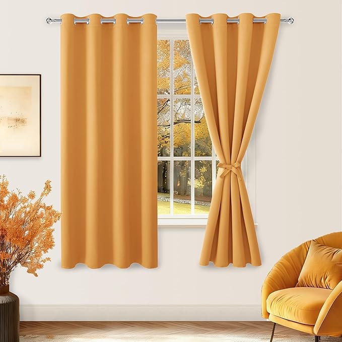 Hiasan Blackout Curtains for Bedroom, 52 x 63 Inches Length - Thermal Insulated & Light Blocking Window Curtains for Living Room, 2 Drape Panels Sewn with Tiebacks, Pumpkin Orange - Image 2
