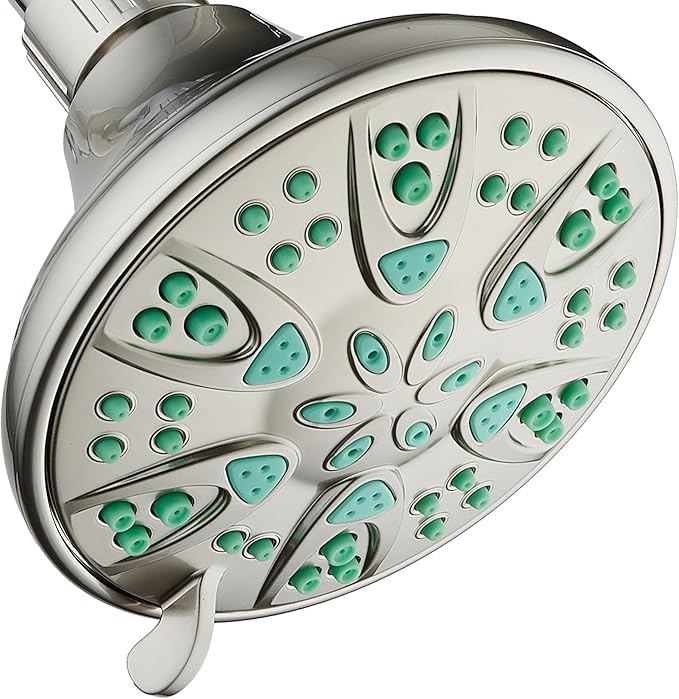 AquaDance Antimicrobial – Anti-Clog High-Pressure 6-Setting Shower Head with Microban Nozzle Protection from Growth of Mold, Mildew & Bacteria for Stronger Shower! 4" Coral Green by AquaDance