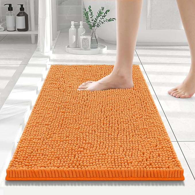 Smiry Luxury Chenille Bathroom Rugs 24x16, Extra Soft and Absorbent Shaggy Bath Mat, Machine Washable, Non-Slip Plush Carpet Runner for Tub, Shower, and Floor, Home Decor Accessories, Orange by Smiry