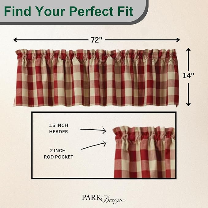 Park Designs Farmhouse Kitchen Valances for Windows - Garnet & Tan Buffalo Check | Fall Decor Window Valance Curtains | Plaid Curtain Valances for Windows | Boho Living Rooms & Bathrooms | 72" x 14" - Image 3