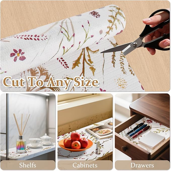 FINNEZ Shelf and Drawer Liner 12in x 20FT with Cutting Tool, Non Slip Non Adhesive Drawer Liners for Kitchen Cabinets, Waterproof Floral Cabinet Liner for Shelves, Refrigerator - Image 3