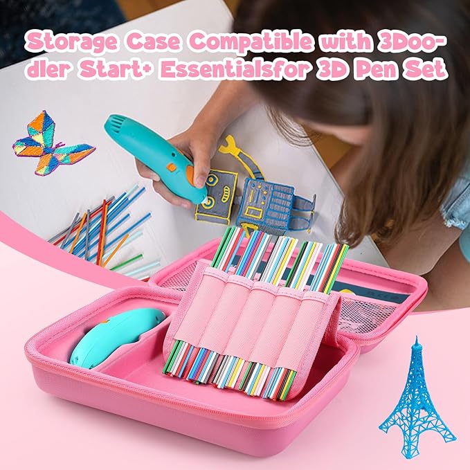 Case Compatible with 3Doodler Start+ Essentials for 3D Pen Set for Kids, Carrying Holder Fit for Printing Pens, Storage Organizer for Printing Filament Refill, Micro-USB Charger (3D-05-Pink) - Image 4