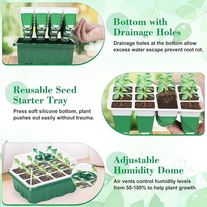 Reusable Silicone Seed Starter Tray, 60 Cells Seed Starter Kit with Humidity Adjustable Dome and Lid, Plant Germination Trays with Repotting Mat 5 Packs Germination Kit for Seeds Grow Starting - Image 4