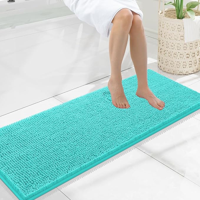 Smiry Luxury Chenille Bathroom Rugs 47x17, Extra Soft and Absorbent Shaggy Bath Mat, Machine Washable, Non-Slip Plush Carpet Runner for Tub, Shower, and Floor, Home Decor Accessories, Turquoise by Smiry