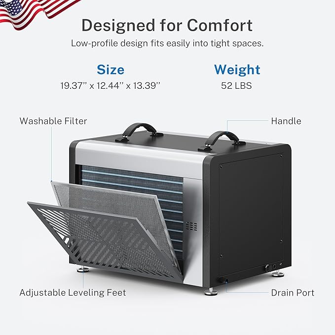 Yaufey 125 Pints Commercial Dehumidifier with Pump for Crawl Space, Basement, Industrial Area, 6500 Sq.Ft., 10-98% RH Humidity Control, 7/24 Running Continuous Drainage, TUV Certified, 5-Yr Coverage - Image 6