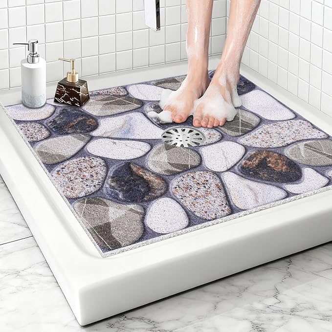 Square Shower Mat Non Slip: 24x24 Inch Extra Large Shower Mats with Drain Hole in Middle -Anti Slip Shower Mats for Inside Shower -Loofah Shower Floor Mat Bath Mat for Shower Stall Bathtub Elderly - Image 8