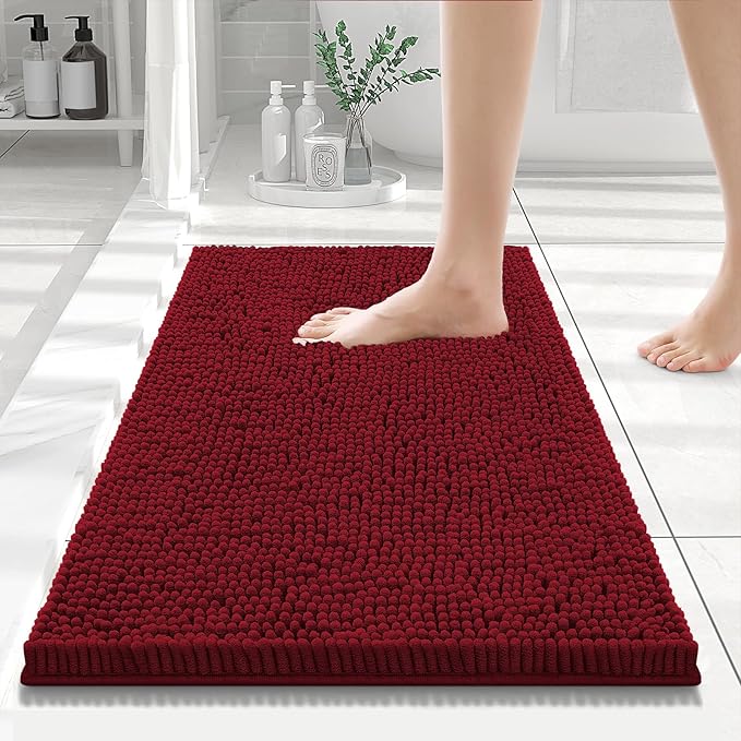 Smiry Luxury Chenille Bathroom Rugs 24x16, Extra Soft and Absorbent Shaggy Bath Mat, Machine Washable, Non-Slip Plush Carpet Runner for Tub, Shower, and Floor, Home Decor Accessories, Red by Smiry