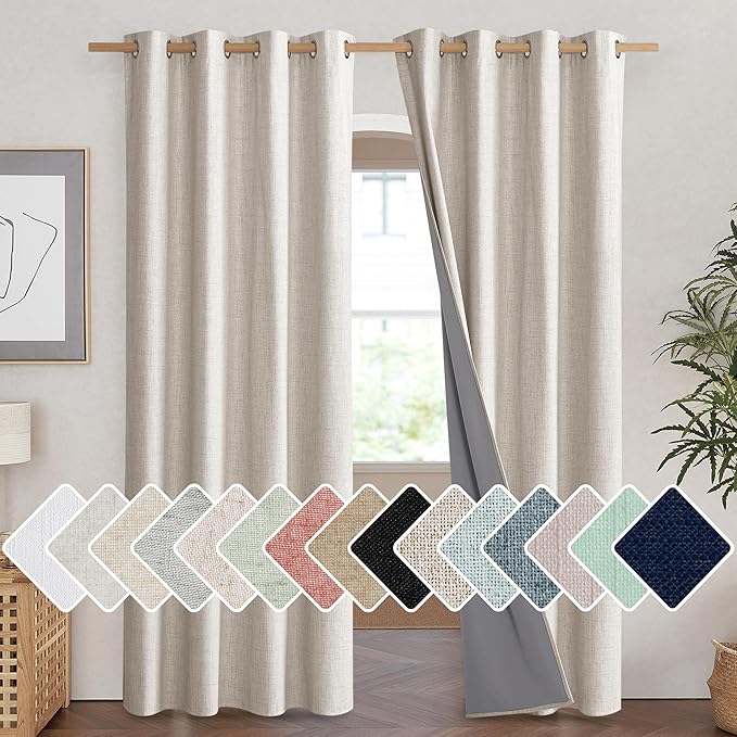 NICETOWN Brich Vintage Open Linen Weave Flax Thermal Curtains, 100% Blackout Curtains 90" Long for Dining Room, Soundproof Window Treatment Drapes for Home Cinema, 52" Wide Per Panel, Set of 2 by NICETOWN