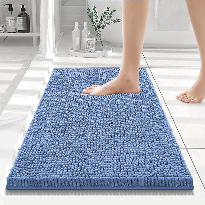 Smiry Luxury Chenille Bathroom Rugs 24x16, Extra Soft and Absorbent Shaggy Bath Mat, Machine Washable, Non-Slip Plush Carpet Runner for Tub, Shower, and Floor, Home Decor Accessories, Cornflower Blue by Smiry