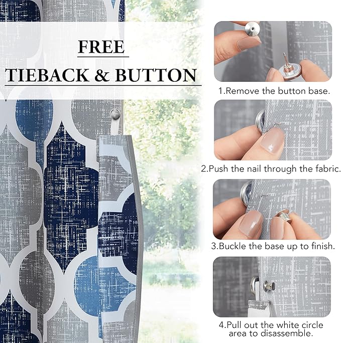 Beauoop 100% Blackout Curtains 84 Inches Long for Patio Sliding Door Blue Grey Extra Wide Moroccan Geo Room Darkening Thermal Soundproof Room Divider Grommet Window Treatment Drapes,100x84 Set of 1 - Image 7