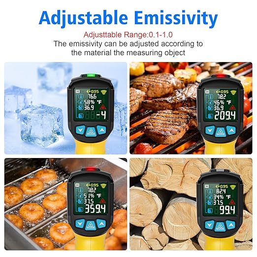 MESTEK Infrared Thermometer Gun -58°F to 1472°F, Digital Temperature Gun/K-Type Probe -14°F~932°F, Humidity Sensor, IR Laser Temp Gun with Color LCD for Cooking Pizza Oven BBQ HVAC Home-Industrial - Image 5