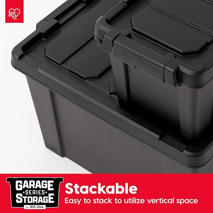 IRIS USA 5 Gallon Lockable Storage Bins with Lids, 6 Pack - Made in USA, Heavy Duty, Stackable Containers, Garage Organizing Bins Moving Tubs, Rugged Sturdy Equipment Utility Box - Black - Image 6