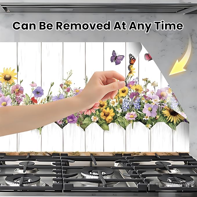 NYZE Kitchen Backsplash Stickers Waterproof Stove Backsplash Protector, 30 X 16 inch Removable Kitchen Wallpaper with Wall Art Decor for Stove Cooking Area(Sunflower Bouquet) - Image 4