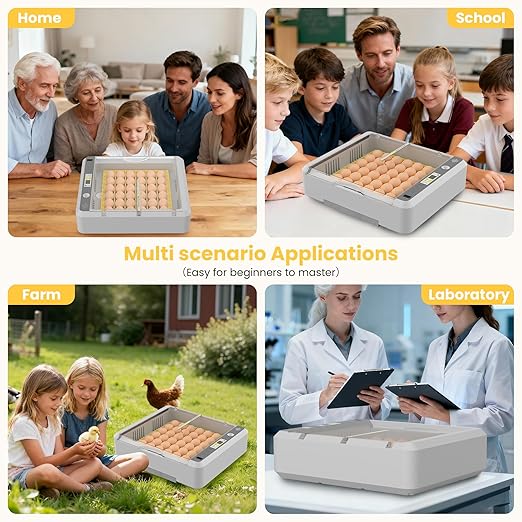 36-60 Egg Incubator with Automatic Egg Turning and Humidity Control, Adjustable Chicken Egg Incubator with Digital Display, for Hatching Eggs Include Chicken Duck Quail Eggs(Yellow) - Image 7