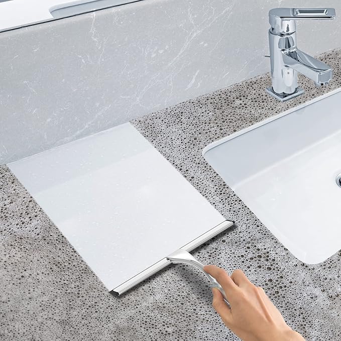 All-Purpose Stainless Steel Shower Squeegee for Shower Glass Door with 2 Adhesive Hooks, Bathroom Cleaner Tool Household Window Mirror Squeegee for Glass Doors, Cleaning Tile Wall, Car, 14 Inch Silver - Image 5