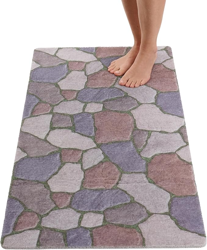 Anti Slip Shower Mat - Non Slip Shower Mats for Inside Shower - Large 47x24 Loofah Shower Floor Mat Non Slip - Bath Mat for Shower - Secure Mat Without Suction Cups (47x24 Stone Path) by ENKOSI