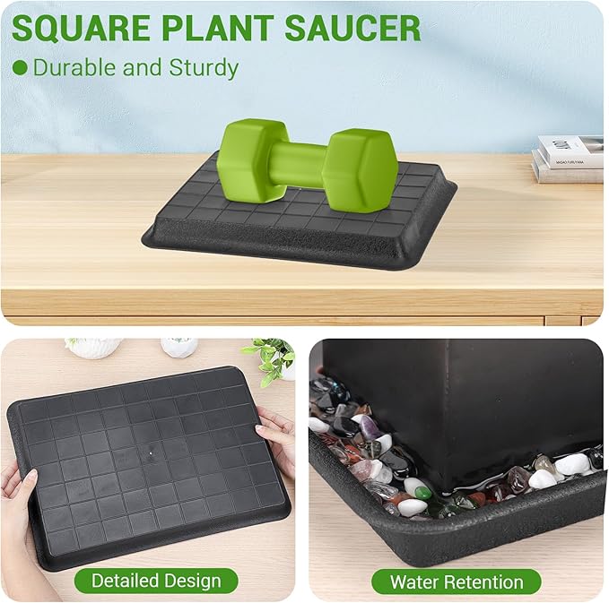 GREANER 3 Packs Plant Saucers Rectangular, 15x11x1.2 Inch Heavy Plastic Plant Saucer Drip Tray, Flower Pot Tray for Indoors Outdoor Plant Pots, Thick Drip Tray for Garden Potted Water Drips and Soil - Image 4