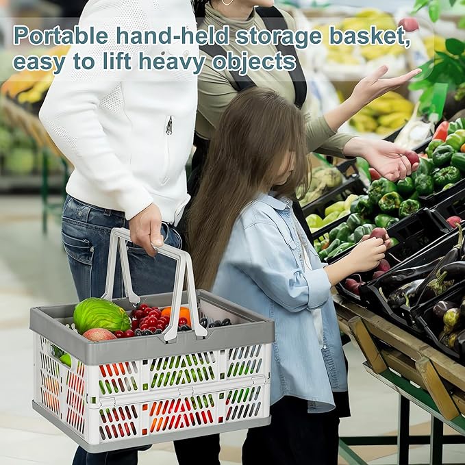 Heavy Duty Plastic Milk Crates for Storage, 2-Pack Stackable Storage Bins for Organizing, Collapsible Shopping Basket with Handle for Groceries, Suitable for Home Office School Store, Gray - Image 2
