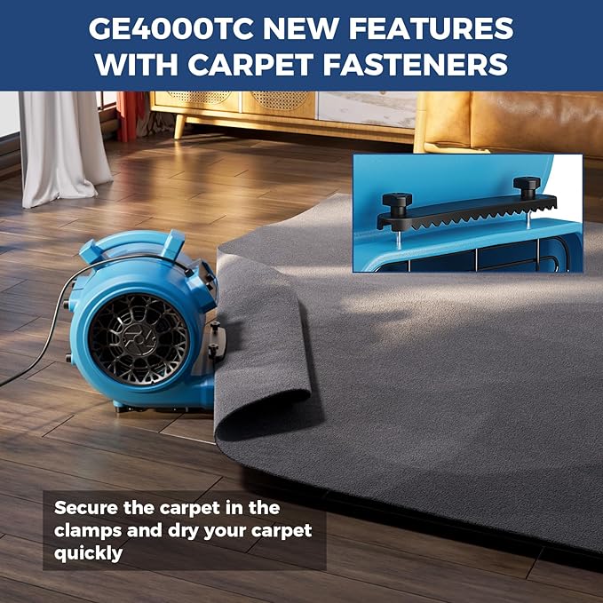 ALORAIR 4000 CFM Air Mover Blower Fan for Industrial, Floor Drying Fan, Carpet Dryer - Timer, Carpet Buckles, Stackable, 20 ft Power Cord, for Water Damage Restoration and Plumbing - GE4000TC - Image 4