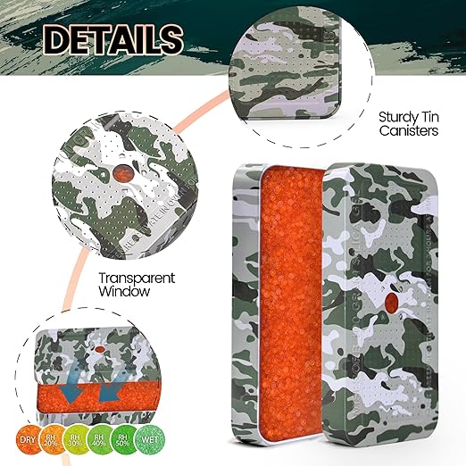 100 Gram Camouflage Gun Safe Dehumidifier Silica Gel Canister Rechargeable Dehumidifier Desiccant Reusable Indicating Desiccant Moisture Absorber with Visible Window [30PACK] - Image 2