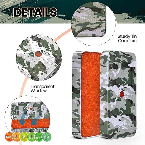 100 Gram Camouflage Gun Safe Dehumidifier Silica Gel Canister Rechargeable Dehumidifier Desiccant Reusable Indicating Desiccant Moisture Absorber with Visible Window [2PACK] - Image 2