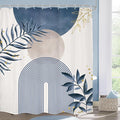 Blue Gray Boho Shower Curtain Dusty Blue Gold Leaves Modern Bohemian Abstract Mid Century Minimalist Grey Plant Bathroom Decor Geometric Arch 60Wx72H Bath Curtain Fabric Polyester 12 Pack Hooks by MitpokBrand