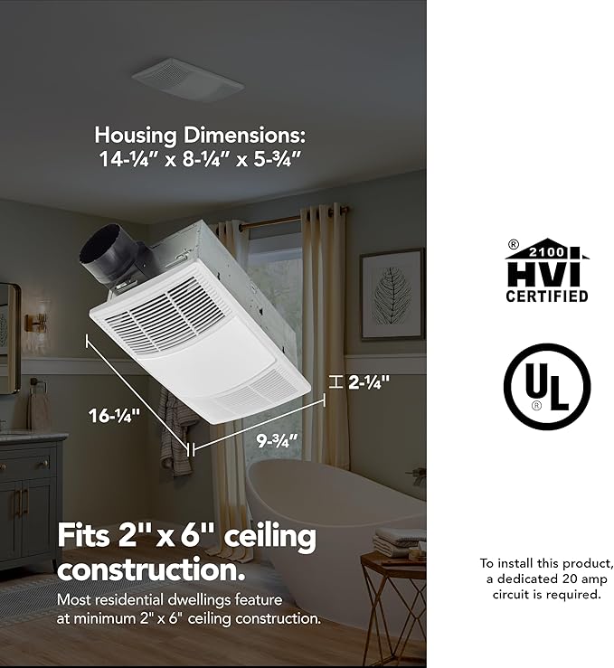 Broan-NuTone Non-Lit PowerHeat Bathroom Exhaust Fan and Heater, 80 CFM, 1.5 Sones, White - Image 4
