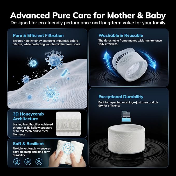 Evaporative Humidifier for Baby, Aeocky 4.5L Humidifiers for Bedroom, Large Room, Home, Whole House, Nursery, Office, Dry Filter & Self-Clean Mode, Humidistat, Timer, Sleep, Auto Mode, Ivory - Image 6