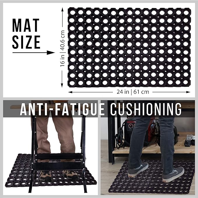 SafetyCare Interlocking Rubber Drainage Floor Mat - Anti-Fatigue - 24 x 16 inches - 1 Mat - Image 5