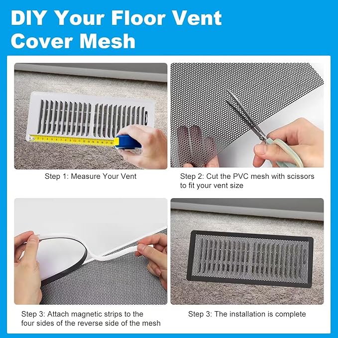4 PCS DIY Magnetic Vent Covers-13.8" x 11.8" Customizable Air Register with Easy-to-Cut Mesh & Magnetic Strips, Create Perfect Fit for Floor/Wall/Ceiling Vents, Ideal for Custom Home Vent Solutions. - Image 2