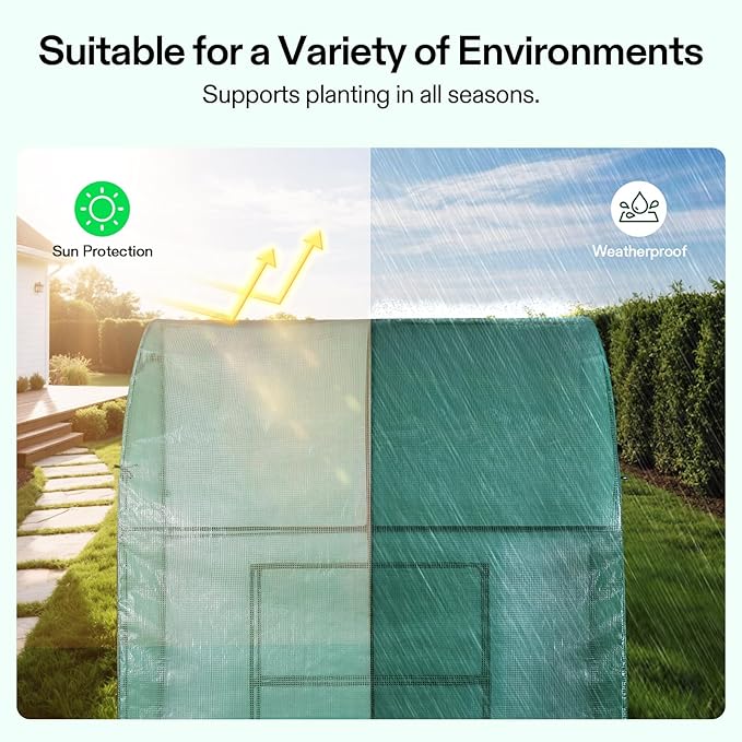 VIVOSUN Lean-to Greenhouse, 6.6’ x 3.3’ x 6.9’ Portable Wall House with Green PE Cover and Shelf for Compact Garden 79x39x83-Inch - Image 3