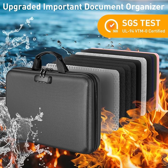 Fireproof Document Organizer Bag, 5200℉ File Organizer Safe Box, Hard Shell Document Bag with 13 Pocket Accordion File Folder - Image 6