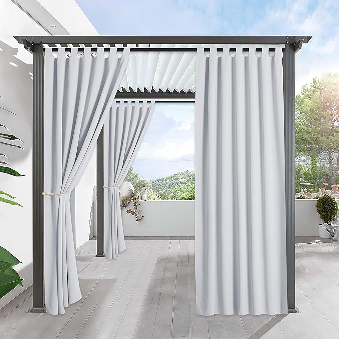 RYB HOME Outdoor Curtains for Patio Waterproof Tab Top Block Sunlight Thermal Insulated Privacy Assured Thick Outside Curtains for Deck, Balcony, Pool, W52 x L90, Greyish White, 1 Panel by RYBHOME