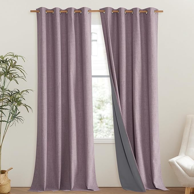 NICETOWN Chaise Mauve Vintage Linen 100% Blackout Curtains for Living Room, Thermal Insulated Curtains 102" Long, Noise Reducing Window Treatment Drapes for Hall Room, 52" Wide Per Panel, Set of 2 - Image 2
