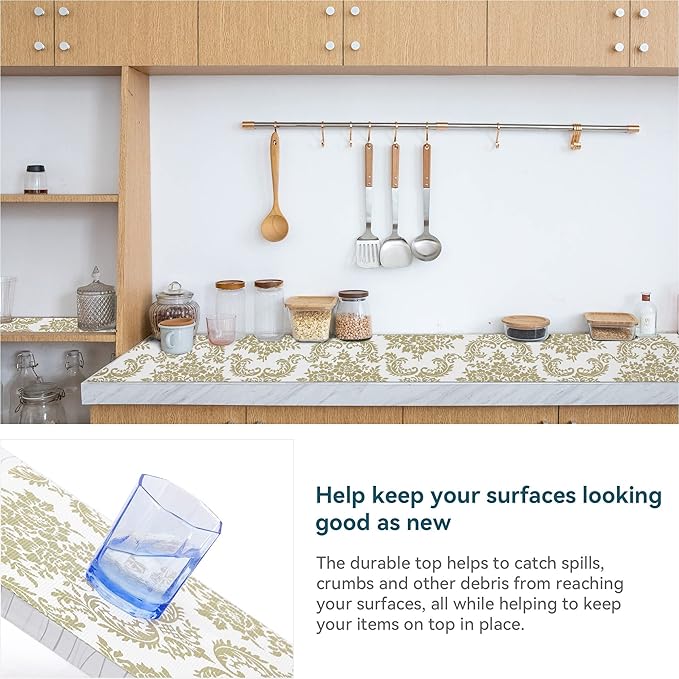 12 x 360 Inch Gold Shelf Liner for Kitchen Cabinets Non Adhesive Kitchen Drawer Liner, Waterproof Shelf Liner Durable Anti-Slip for Kitchen Cabinets Shelf Liner - Image 4