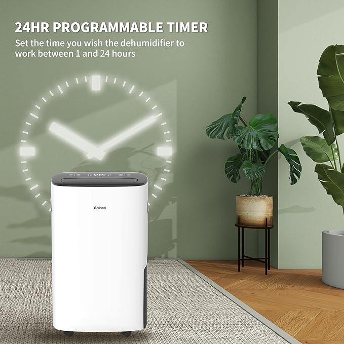 Shinco 86 Pints Dehumidifier for Home and Basements, 5000 Sq.Ft Dehumidifiers with Drain Hose, Auto or Manual Drainage, Auto Defrost, Quietly Remove Moisture, Intelligent Humidity Control, 24HR Timer - Image 5