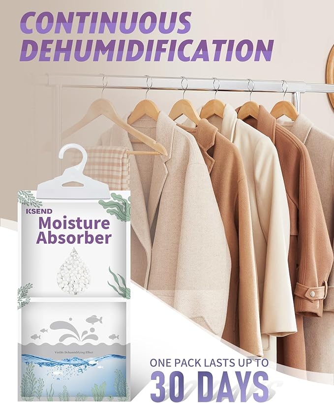 Moisture Absorbers 8 Packs - 9.8 oz Dehumidifier Bags, Portable Moisture Hanging Bags for Closet, Bathroom and Kitchen, Fragrance Free, 11.8'' x 6.3'' - Image 3