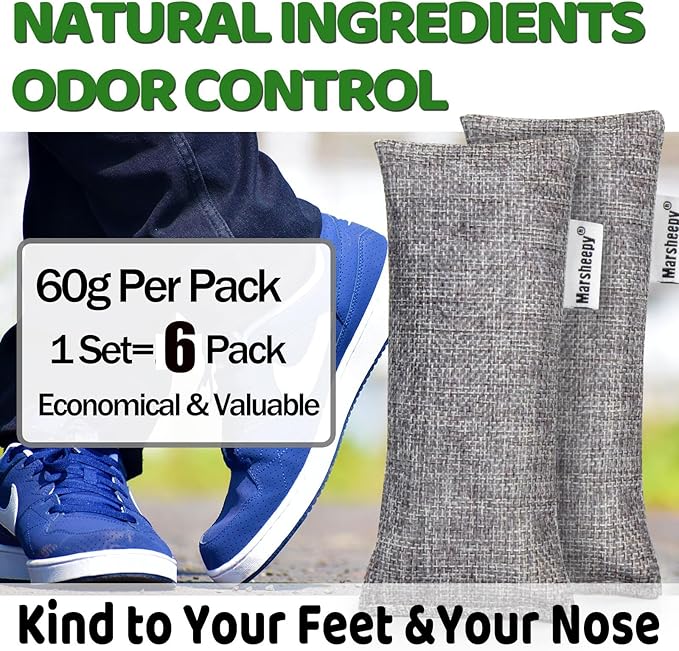 Marsheepy 6 Pack Activated Charcoal Odor Absorber Bags, Shoe Deodorizer insert and Shoe Odor Remover, 100% Natural Shoes Smell Remover，Shoe Odor Eliminatorr (60g X 6 PACK) - Image 3